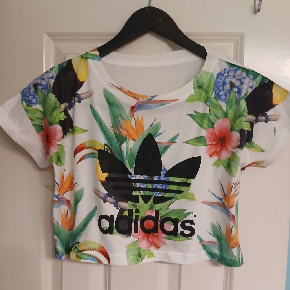 Adidas Floral Toucan Print Crop Top